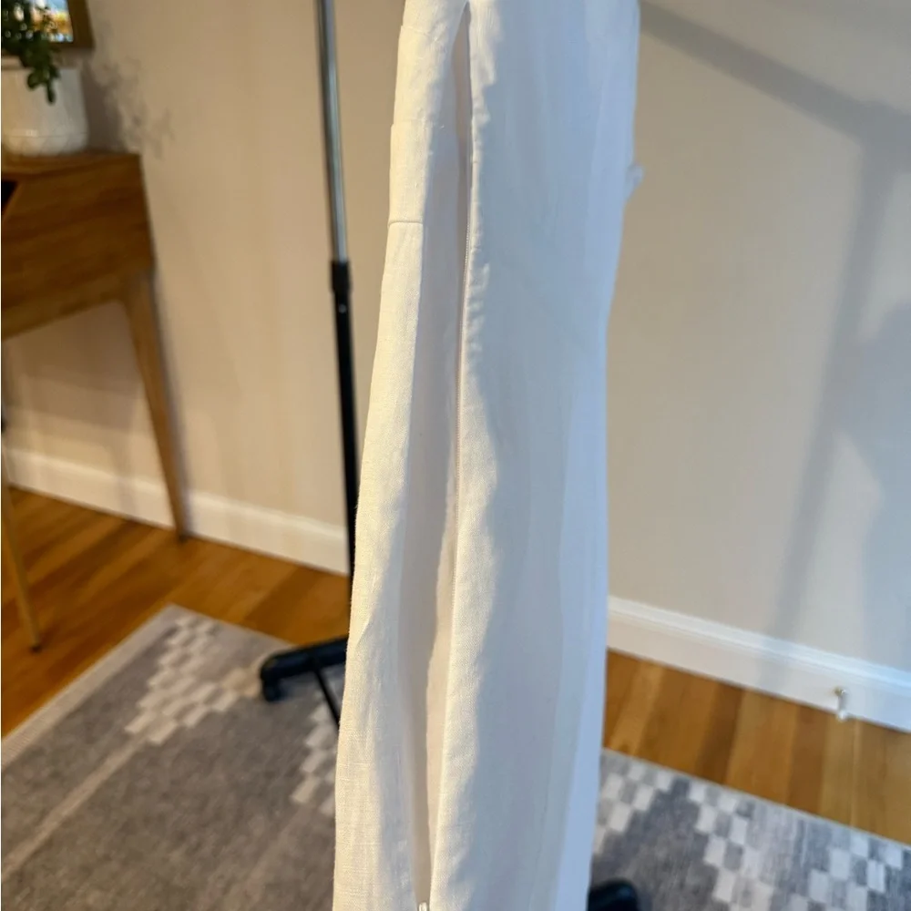 Boden white linen Sorrento lined dress with flat square beaded neckline detail. - Picture 4 of 8